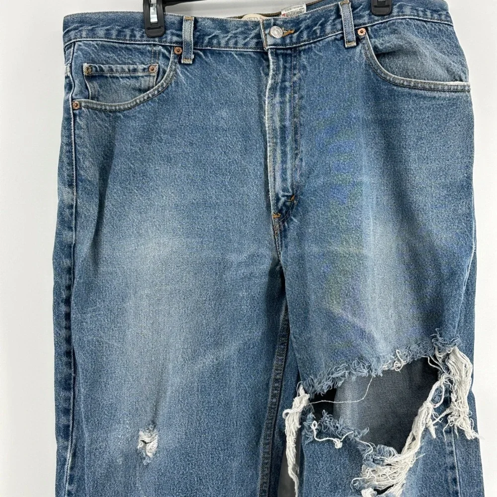 Levi's 550 Jeans Men 40x30 Blue Solid Relaxed Fit Vintage Distressed Thrashed